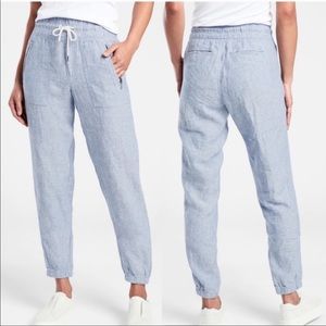 Light Blue Linen-Blend Drawstring Jogger Pants